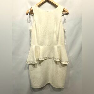 Cachet Cream Peplum Dress with Rhinestone Detail-subtle animal print, size 8